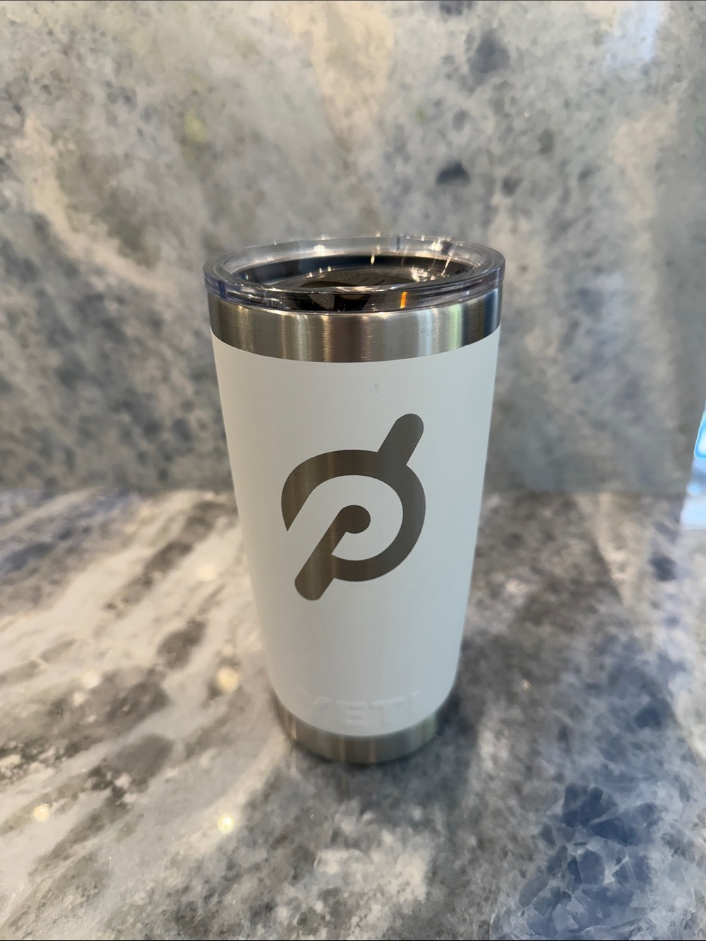 Peloton x YETI White and Silver Insulated Travel Tumbler
